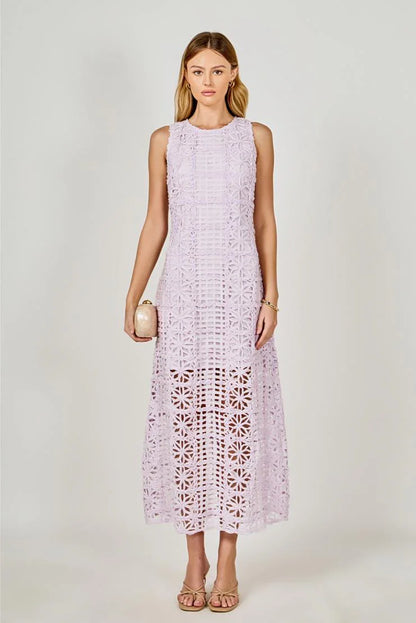 Arie Summer Crocheted Midi Dress - Lilac