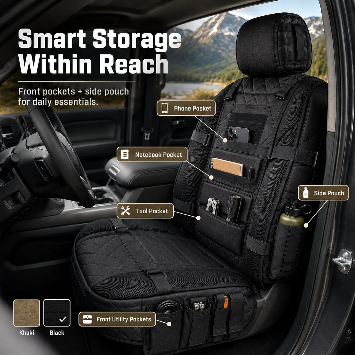 Tactical MOLLE Car Seat Cover Organizer – Rugged Protection & Smart Storage