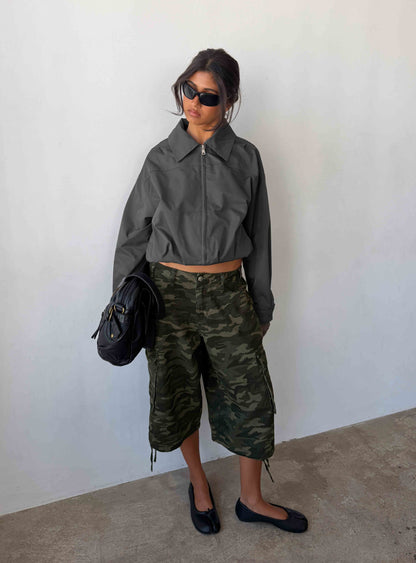 Call You Up Bomber Jacket Charcoal