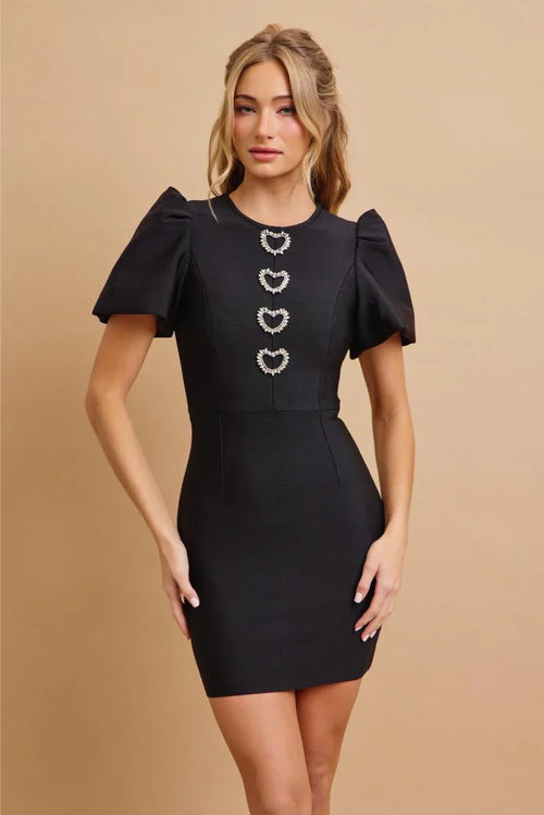 Ashley Black Bandage Heart Bling Mini Dress