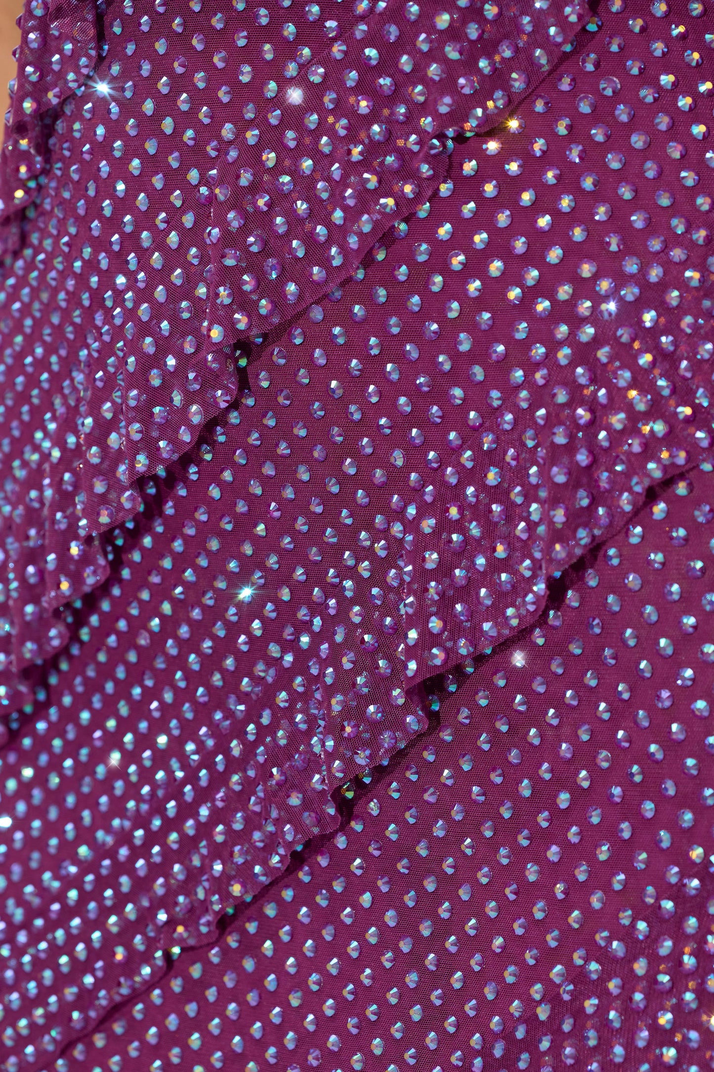 Embellished Bandeau Ruffle Maxi Dress in Plum