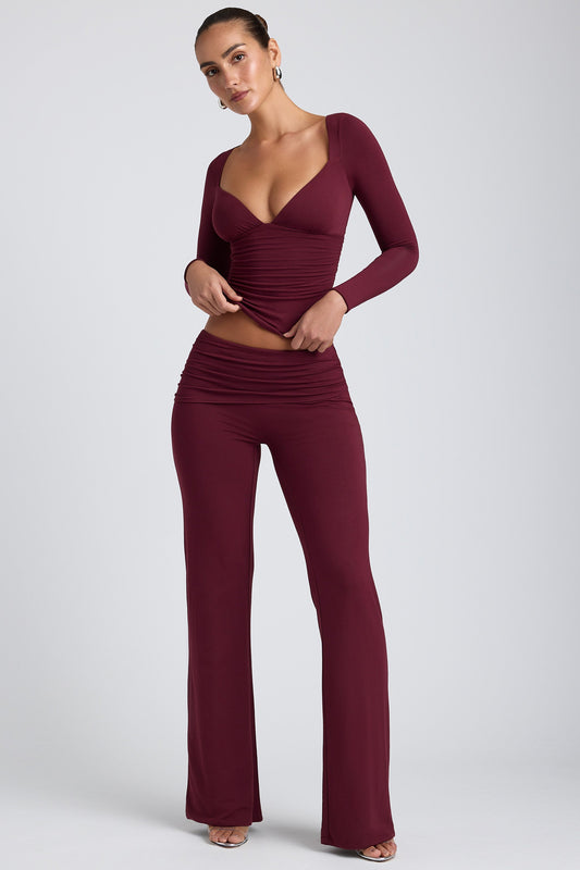 Mid-Rise Straight-Leg Trousers in Plum