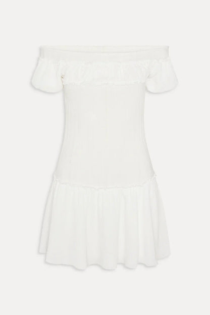 Aura Off The Shoulder Mini Dress - Coconut Cream