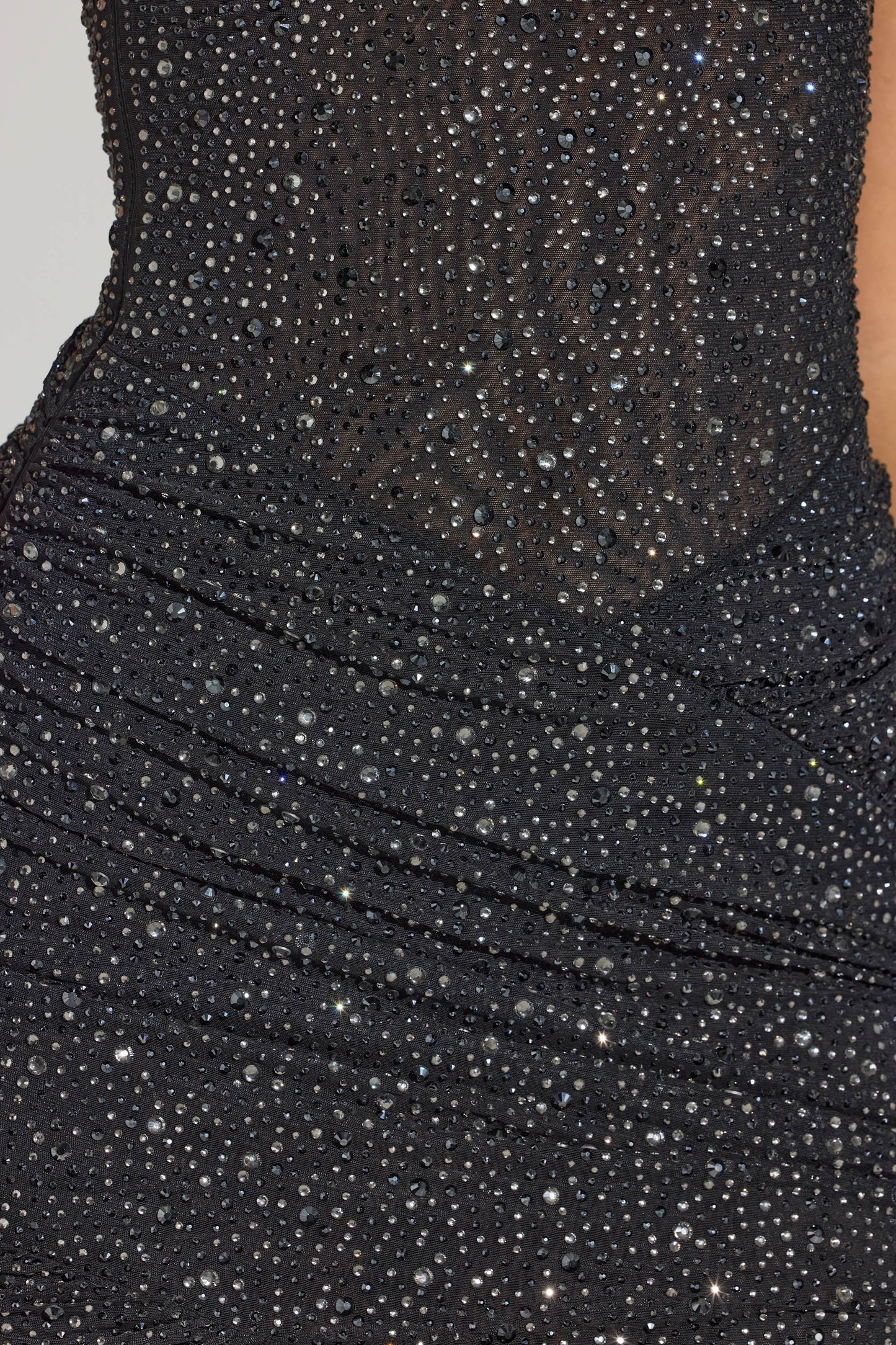Embellished One-Shoulder Mini Dress in Black
