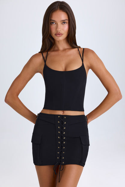 Lace-Up Cargo Micro Mini Skirt in Black