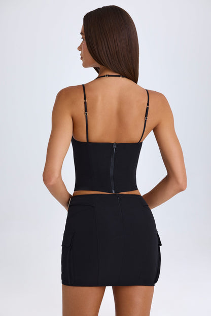 Lace-Up Cargo Micro Mini Skirt in Black