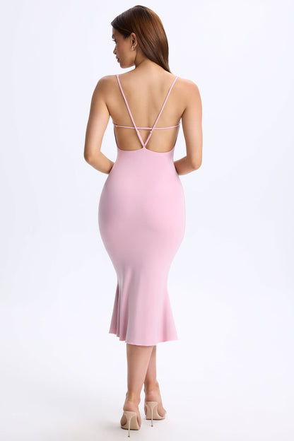 Modal Plunge Open-Back Midaxi Dress in Blush Pink