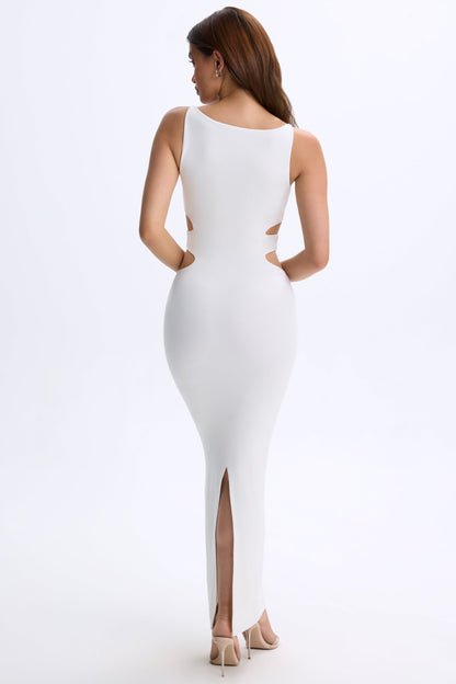 Modal Plunge Cut-Out Maxi Dress in White