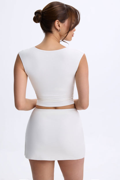 Modal Ruched Cap-Sleeve Top in White