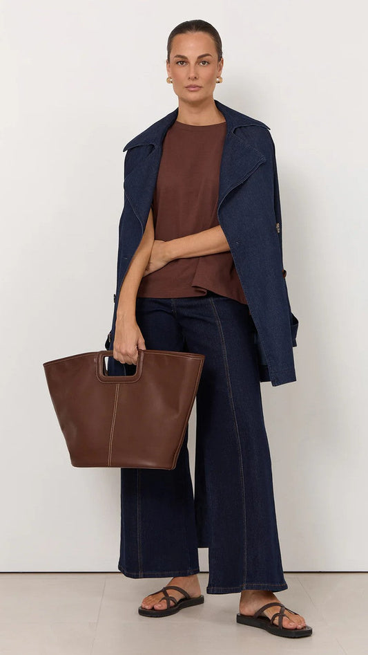 Stitched Tote Bag - Chocolate
