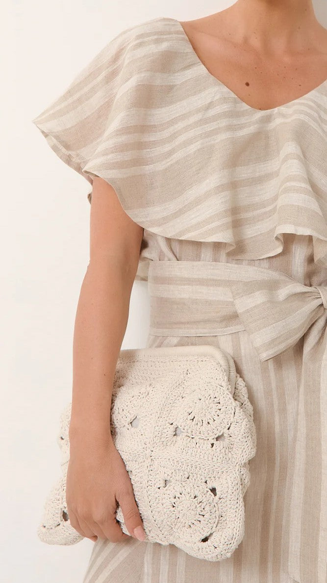 Ellie Crochet Clip Top Clutch - Cream