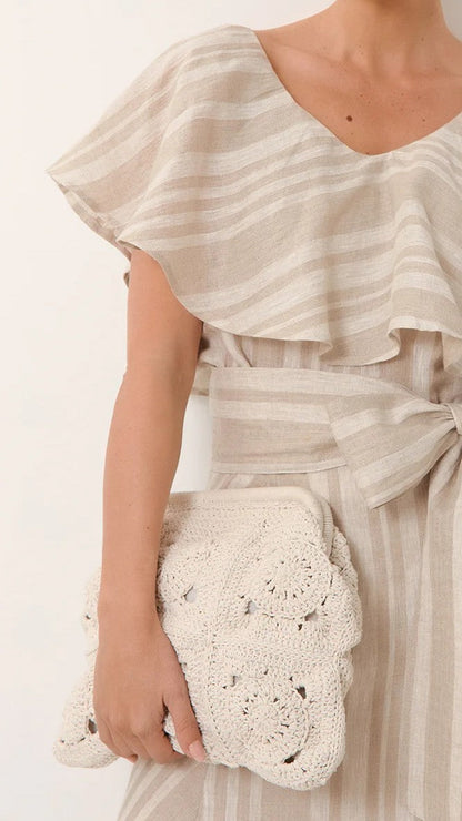 Ellie Crochet Clip Top Clutch - Cream