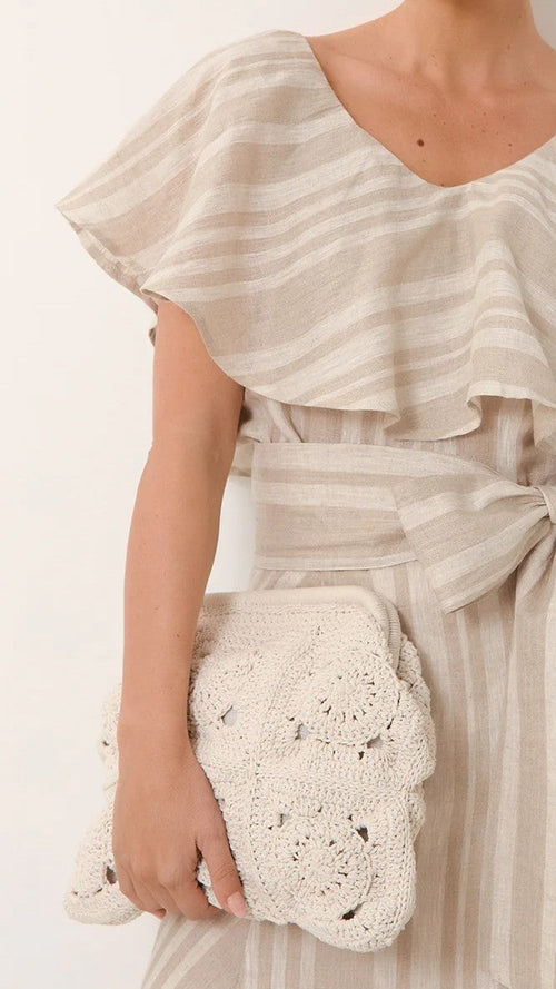 Ellie Crochet Clip Top Clutch - Cream