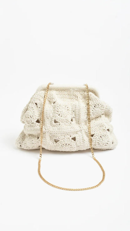 Ellie Crochet Clip Top Clutch - Cream