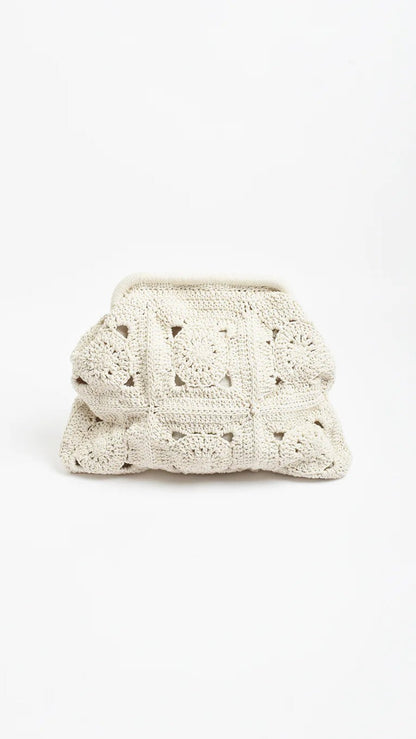 Ellie Crochet Clip Top Clutch - Cream