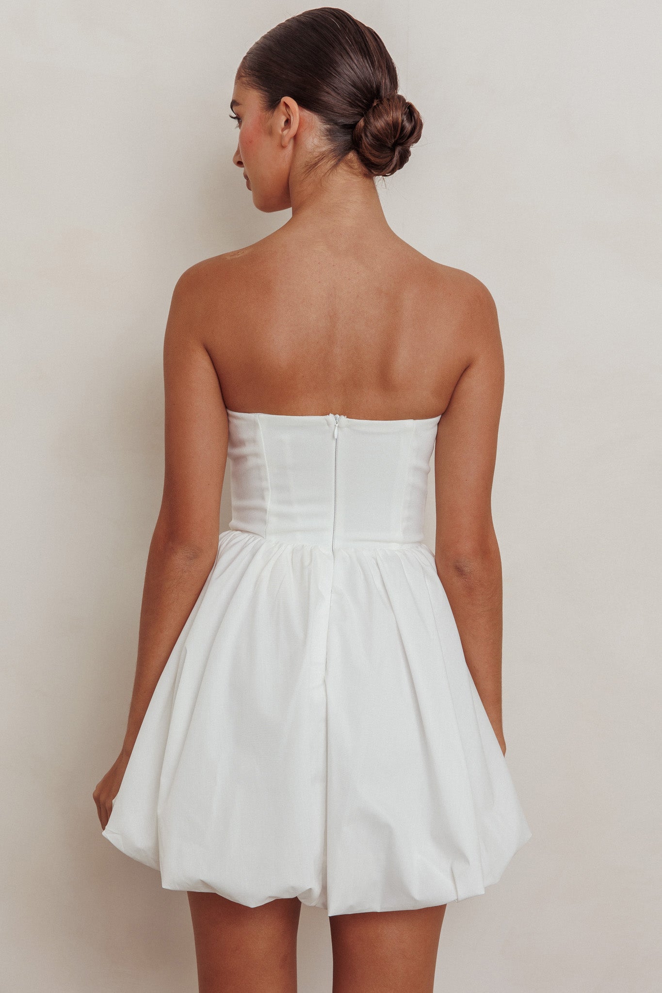 Like Art Strapless Bubble Mini Dress Off White