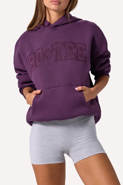 Embroidered Oversized Hoodie in Plum