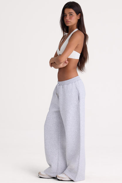 Brushed Jersey Wide-Leg Joggers in Grey Marl