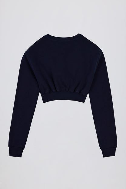 Brushed Jersey Button-Up Cropped Cardigan in Classic Navy