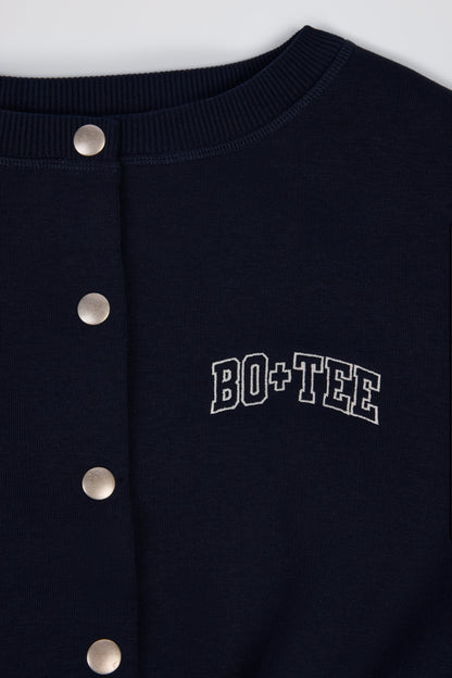Brushed Jersey Button-Up Cropped Cardigan in Classic Navy
