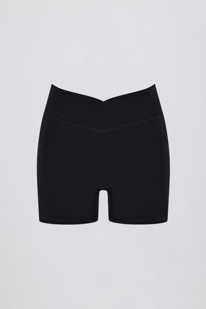 Soft Active V-Waist Pocket Mini Shorts in Black