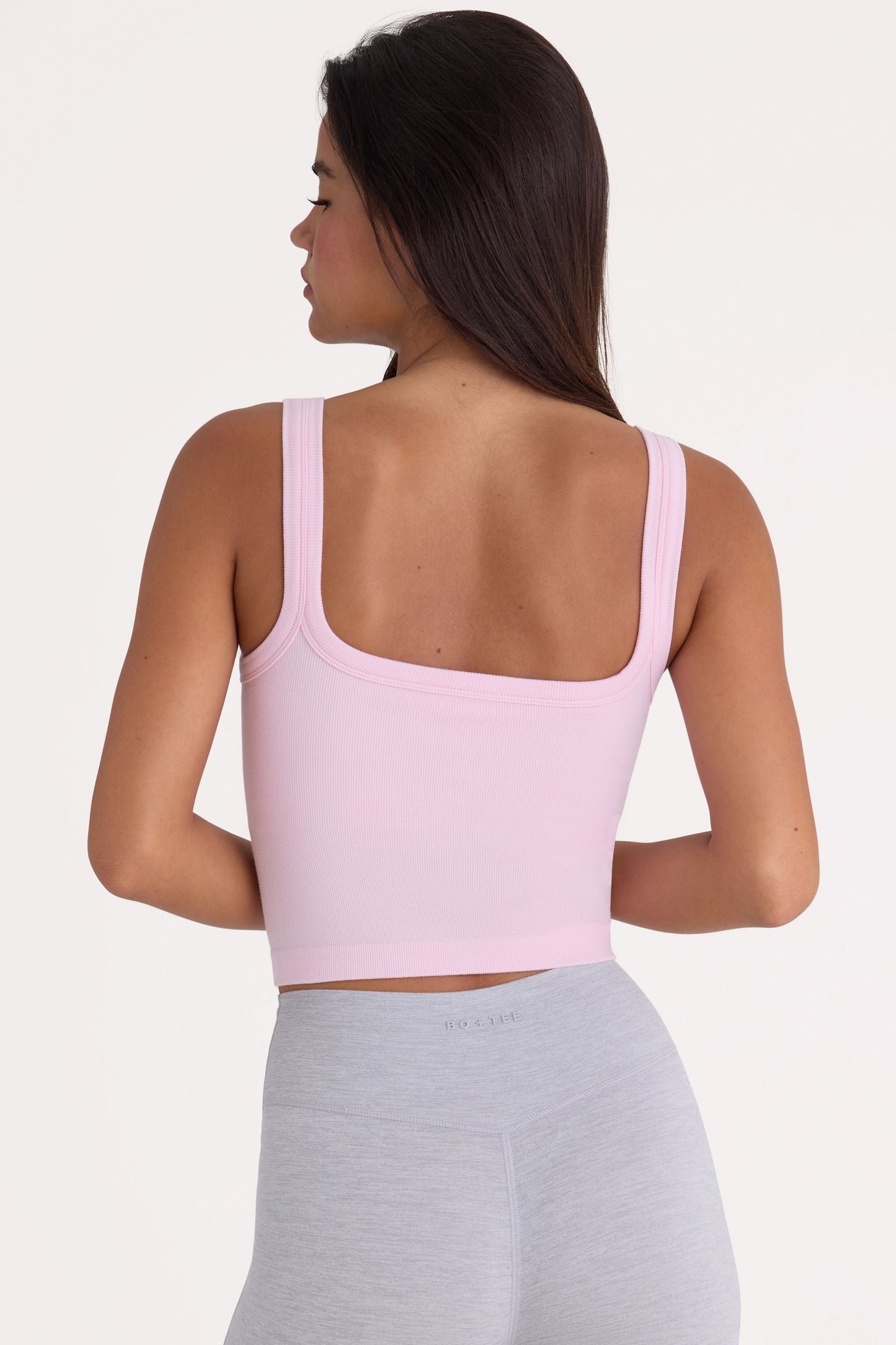 Seamless Soft Rib Square-Neck Tank Top in Powder Pink