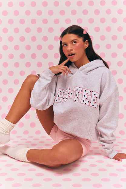 Oversized Applique Hoodie in Grey Marl