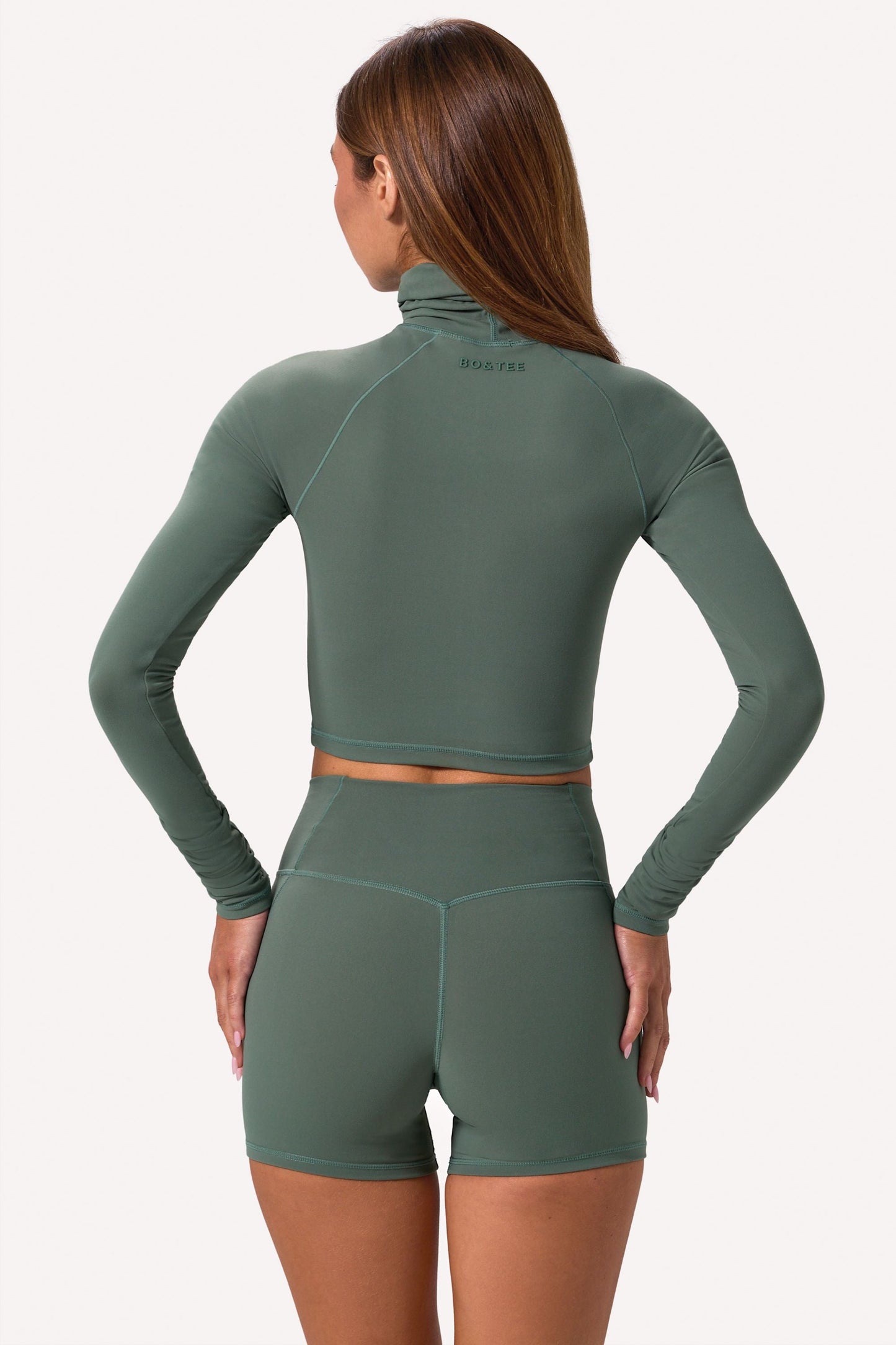 Soft Active Turtleneck Crop Top in Khaki