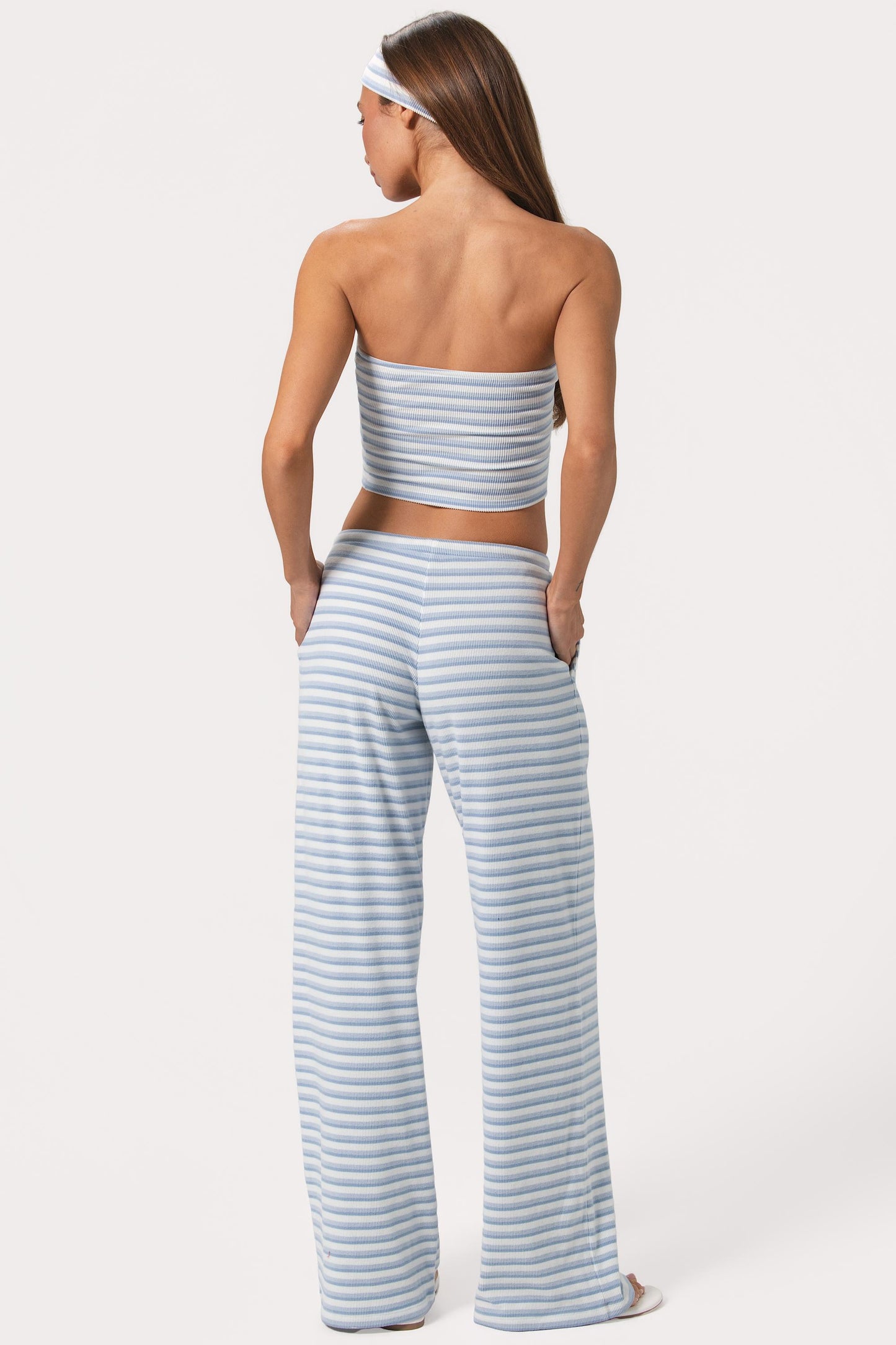 Ribbed Jersey Low-Rise Trousers in Blue Stripe