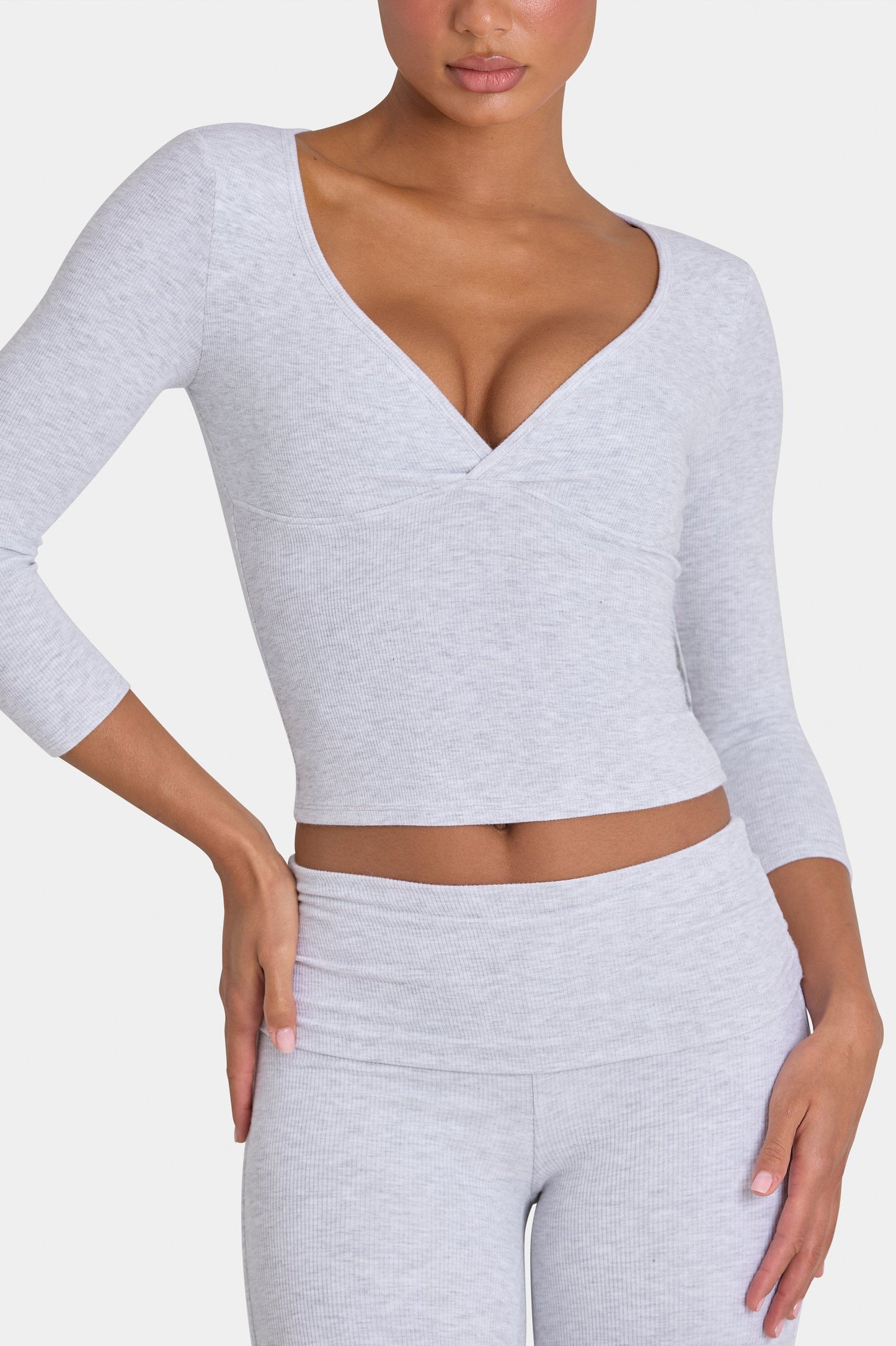 ButterCloud™ 3/4 Sleeve Top in Grey Marl