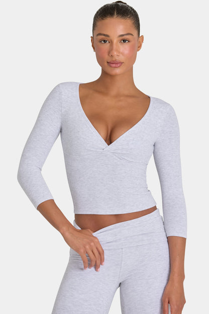 ButterCloud™ 3/4 Sleeve Top in Grey Marl
