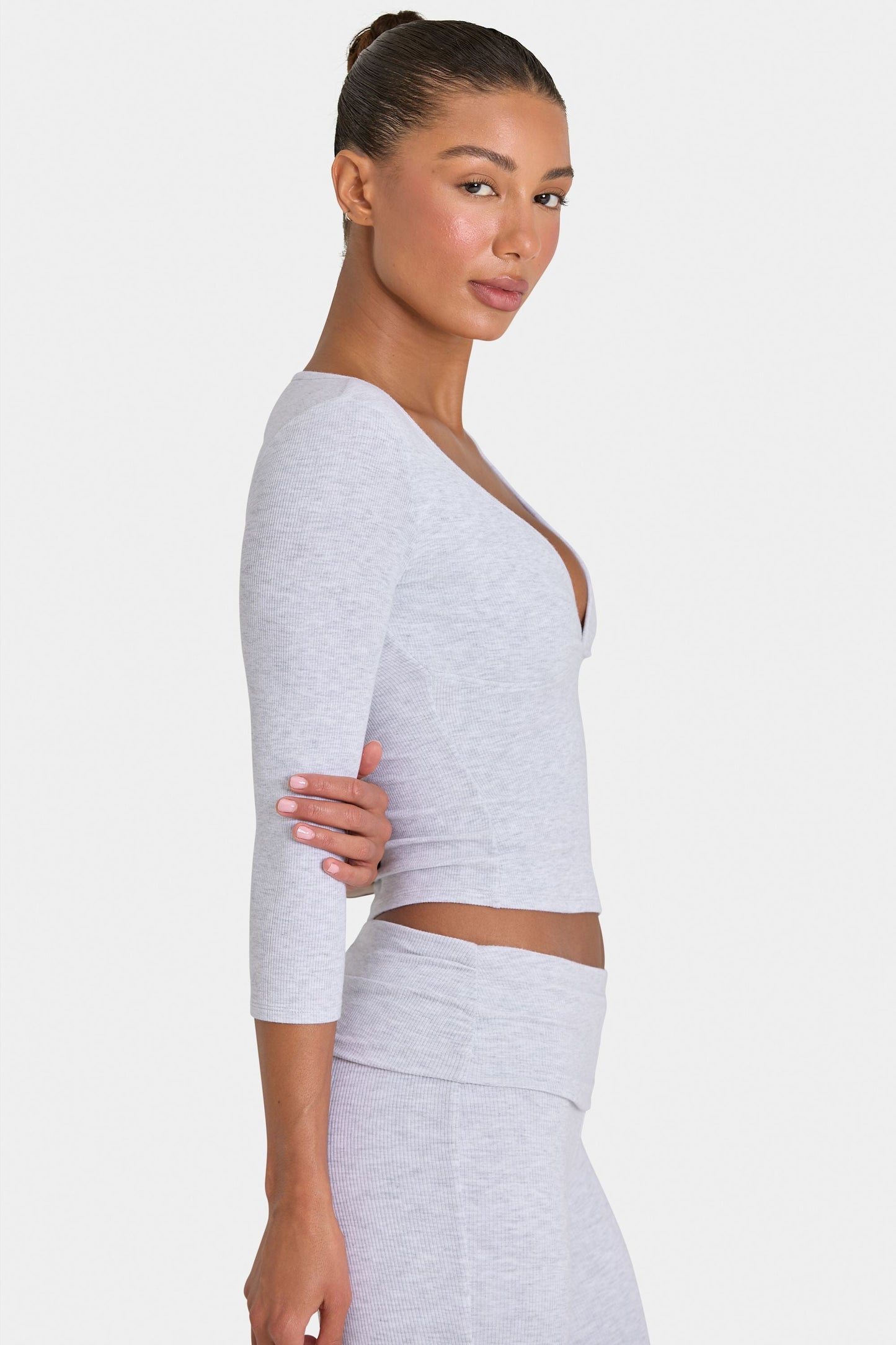 ButterCloud™ 3/4 Sleeve Top in Grey Marl
