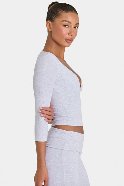 ButterCloud™ 3/4 Sleeve Top in Grey Marl