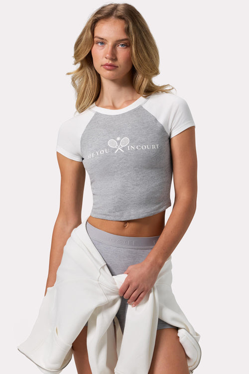 Graphic-Print Cropped T-Shirt in Grey Marl