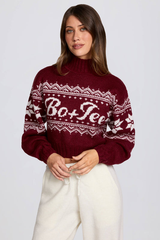 Jacquard-Knit Cropped Jumper in Crimson Red