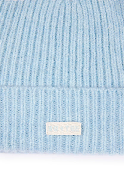 Ribbed Knit Beanie Hat in Powder Blue