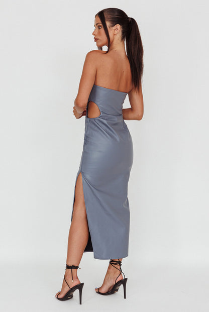 Taking Bets Strapless Midi Dress Leather Midnight Blue