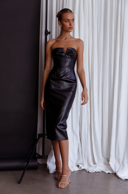 Intuition Strapless Faux Leather Dress Black