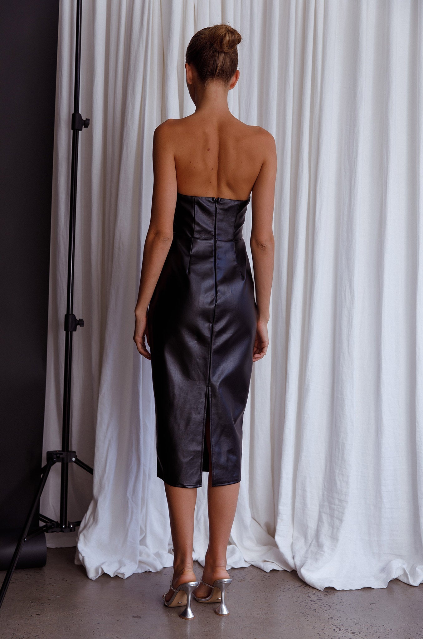Intuition Strapless Faux Leather Dress Black