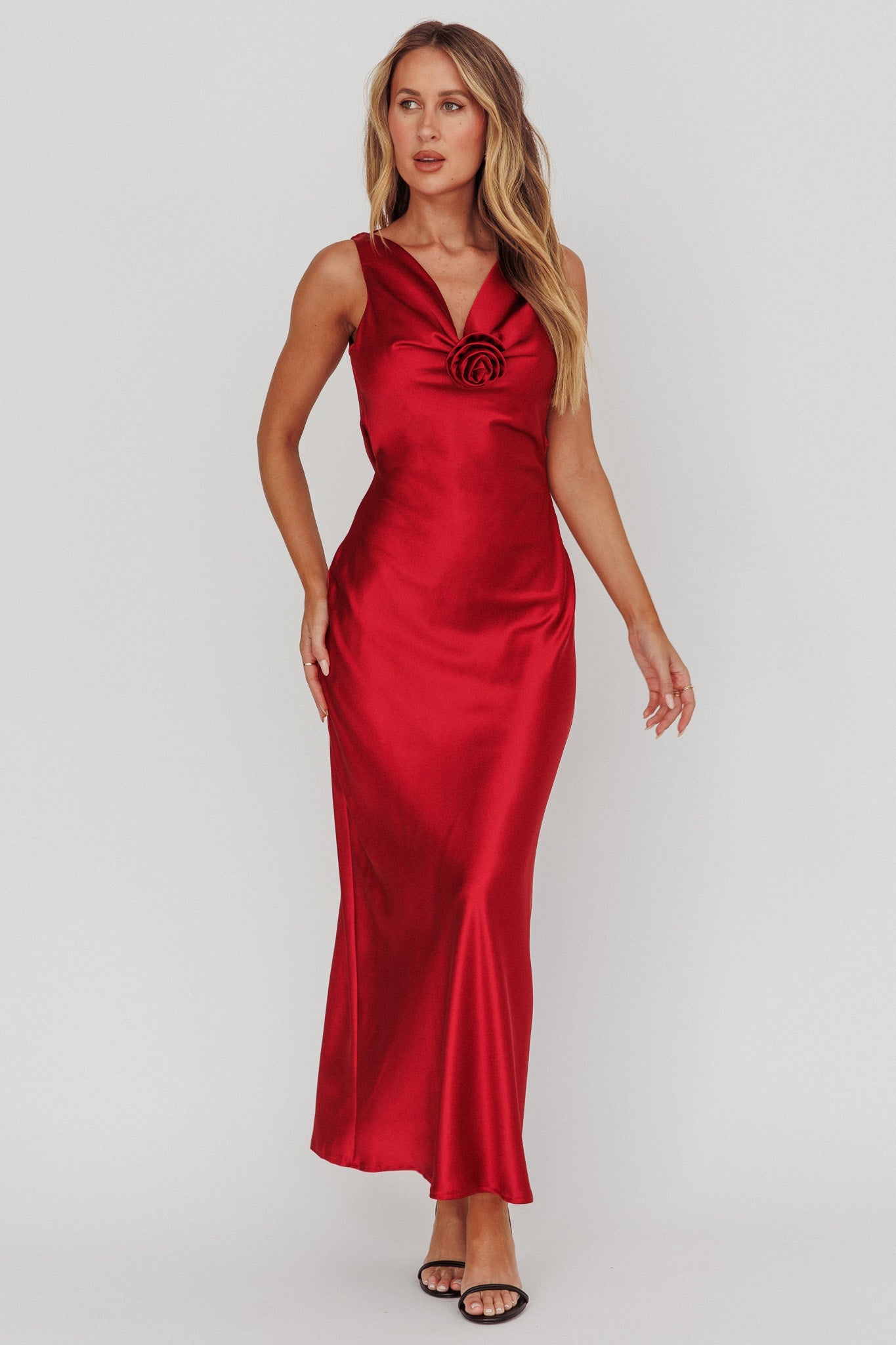 Isabella Satin Backless Maxi Dress Wine