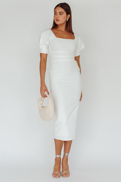 Valette Puff Sleeve Midi Dress White