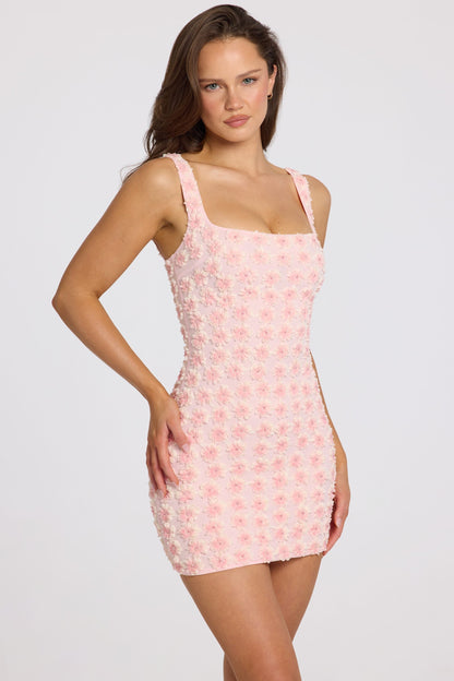 Embellished Square-Neck Mini Dress in Soft Pink Ombre