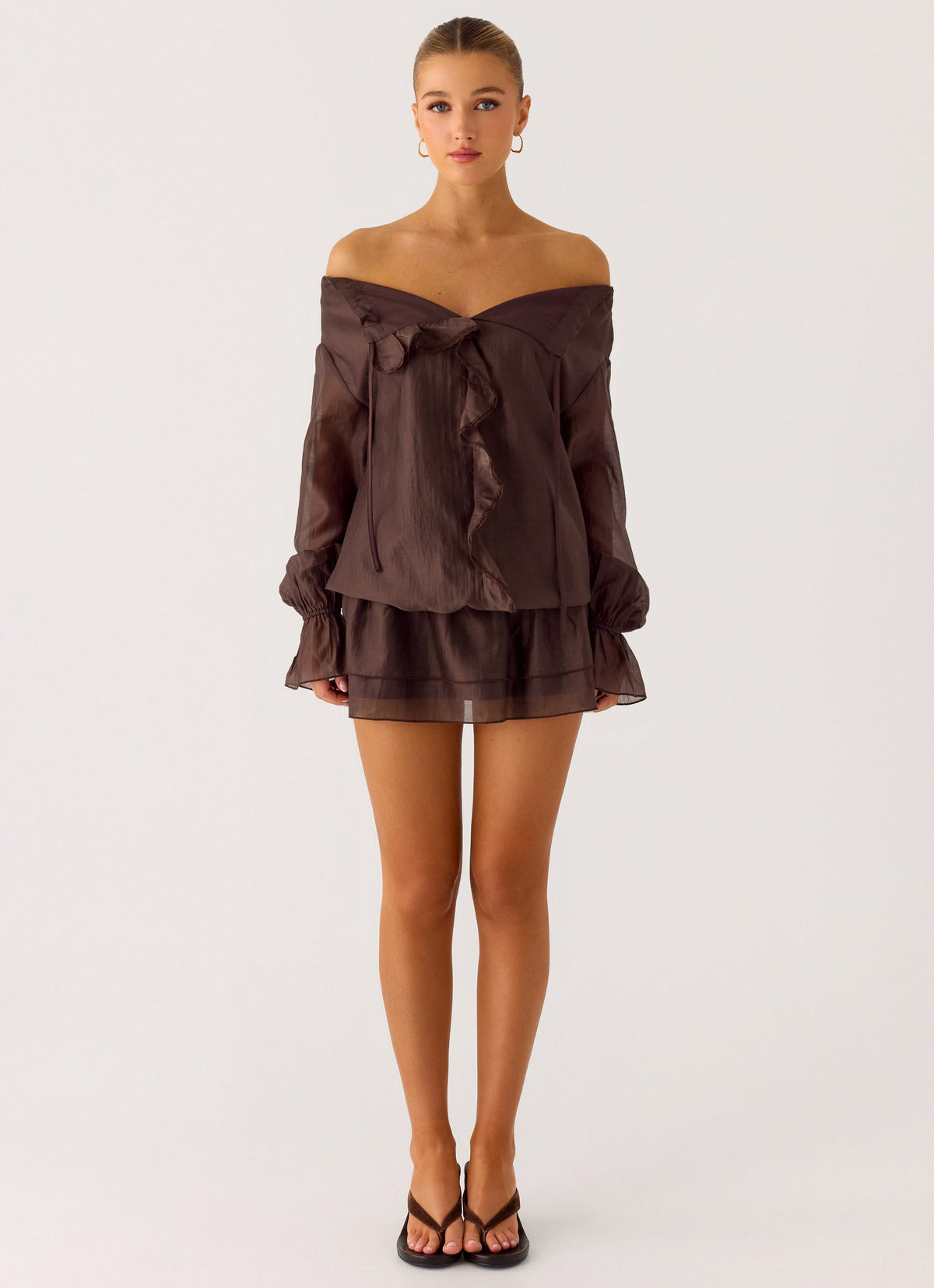 Elris Drop Waist Mini Dress - Cool Chocolate