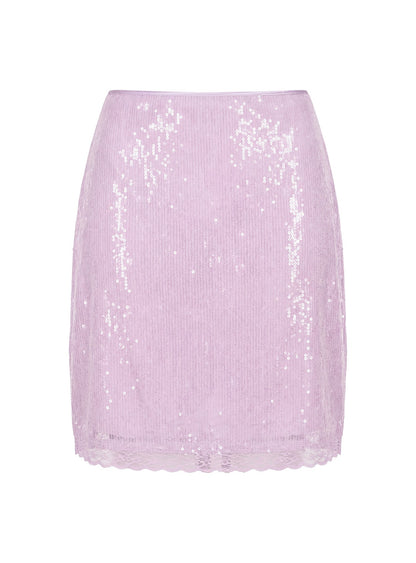 Addisa Sequin Lace Midi Skirt Lilac
