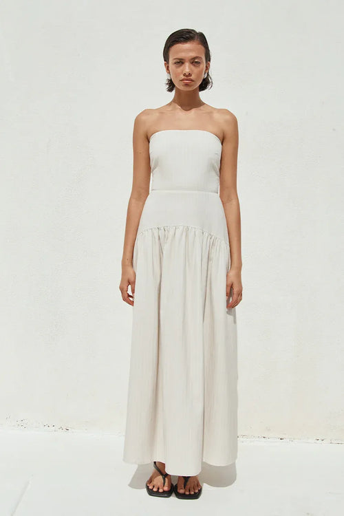 Heather Midi Dress - Stone Pinstripe