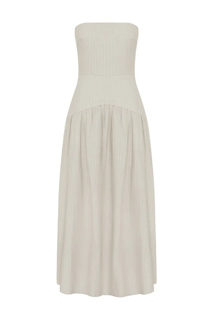 Heather Midi Dress - Stone Pinstripe