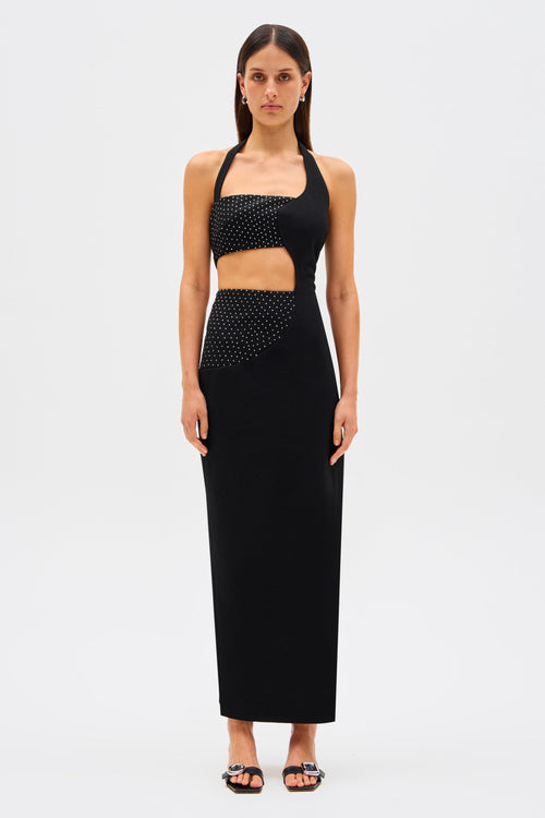 Misha Polina Crepe Diamanté Maxi Dress - Black