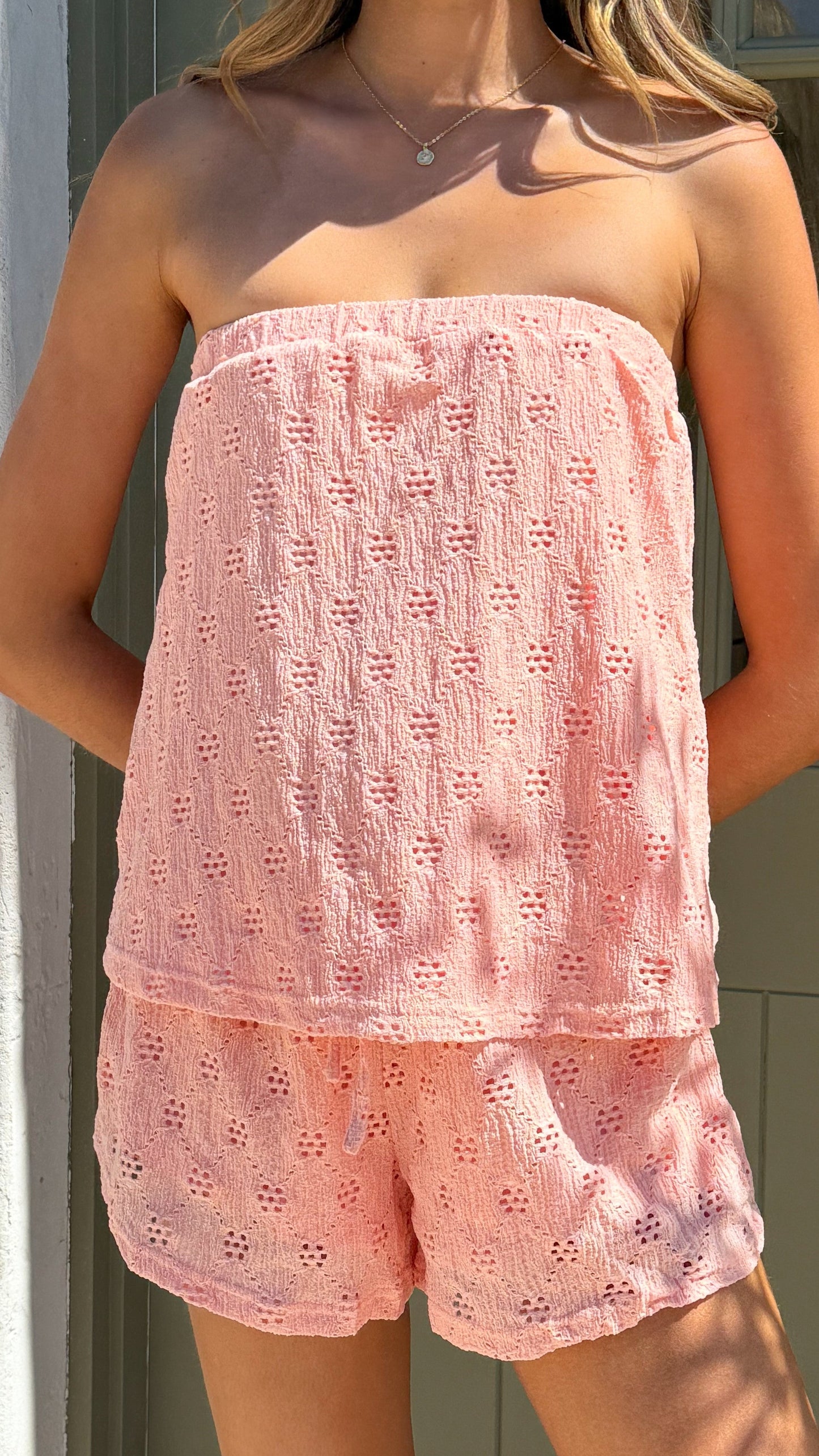 Maile Strapless Top and Shorts Set - Coral