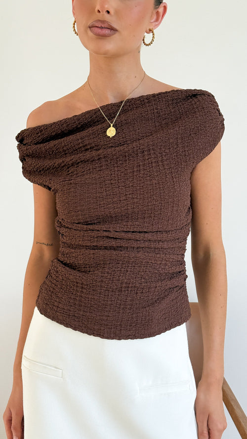 Phoebe Off Shoulder Top - Chocolate