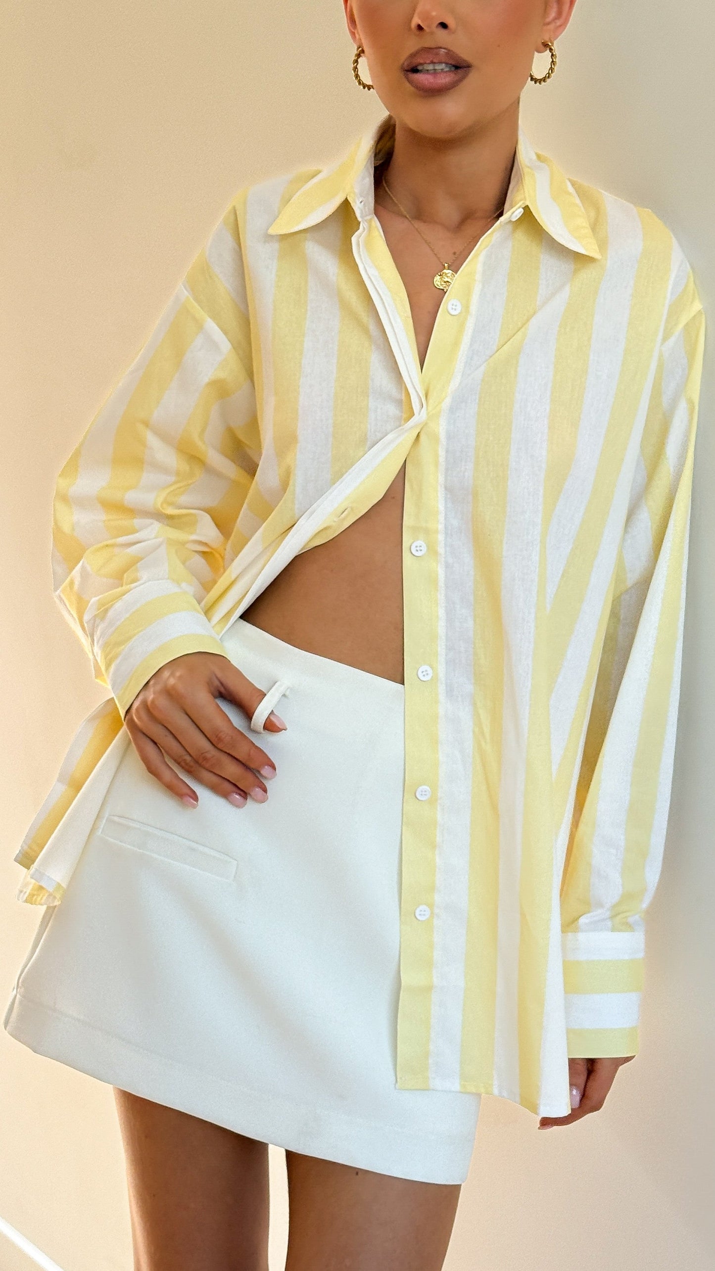 Florabel Button Up Shirt - Yellow/White Stripe